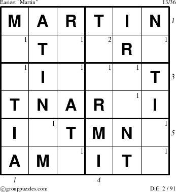 The grouppuzzles.com Easiest Martin puzzle for , suitable for printing, with all 2 steps marked