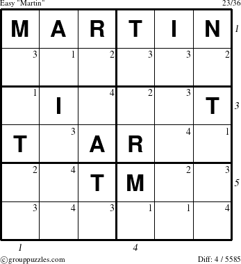 The grouppuzzles.com Easy Martin puzzle for  with all 4 steps marked