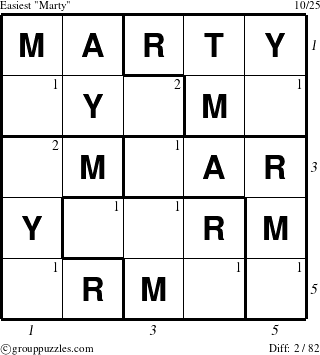 The grouppuzzles.com Easiest Marty puzzle for , suitable for printing, with all 2 steps marked