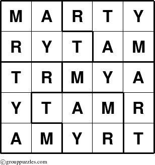 The grouppuzzles.com Answer grid for the Marty puzzle for 