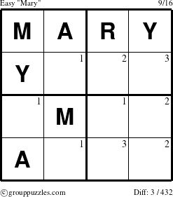 The grouppuzzles.com Easy Mary puzzle for  with the first 3 steps marked