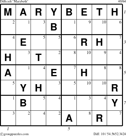 The grouppuzzles.com Difficult Marybeth puzzle for , suitable for printing, with all 10 steps marked