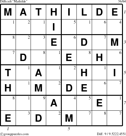 The grouppuzzles.com Difficult Mathilde puzzle for , suitable for printing, with all 9 steps marked