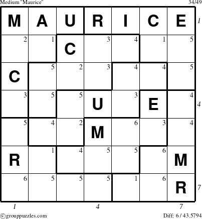 The grouppuzzles.com Medium Maurice puzzle for  with all 6 steps marked