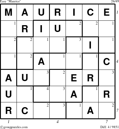 The grouppuzzles.com Easy Maurice puzzle for  with all 4 steps marked