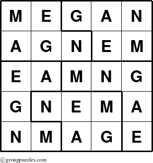 The grouppuzzles.com Answer grid for the Megan puzzle for 