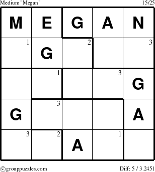 The grouppuzzles.com Medium Megan puzzle for  with the first 3 steps marked