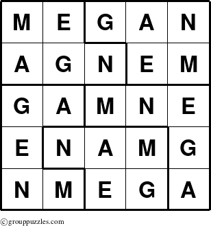 The grouppuzzles.com Answer grid for the Megan puzzle for 