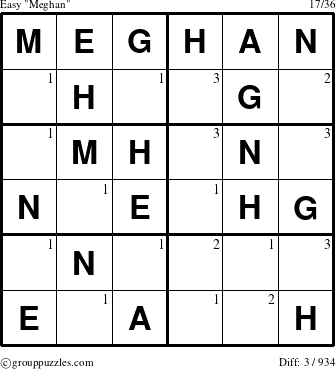 The grouppuzzles.com Easy Meghan puzzle for  with the first 3 steps marked