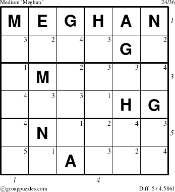 The grouppuzzles.com Medium Meghan puzzle for  with all 5 steps marked