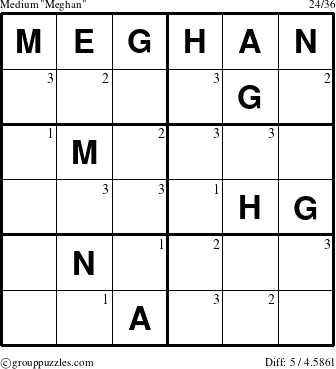 The grouppuzzles.com Medium Meghan puzzle for  with the first 3 steps marked