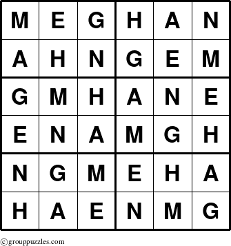 The grouppuzzles.com Answer grid for the Meghan puzzle for 