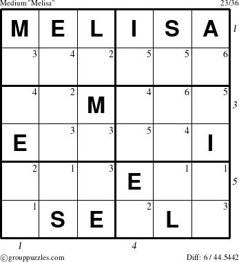 The grouppuzzles.com Medium Melisa puzzle for  with all 6 steps marked