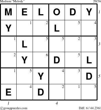 The grouppuzzles.com Medium Melody puzzle for  with all 6 steps marked