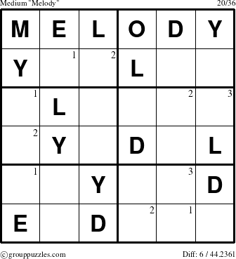 The grouppuzzles.com Medium Melody puzzle for  with the first 3 steps marked