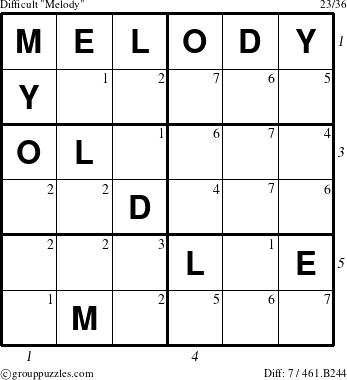 The grouppuzzles.com Difficult Melody puzzle for , suitable for printing, with all 7 steps marked