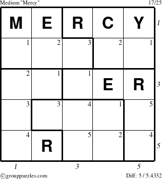 The grouppuzzles.com Medium Mercy puzzle for  with all 5 steps marked