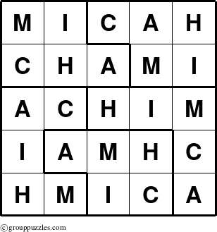 The grouppuzzles.com Answer grid for the Micah puzzle for 