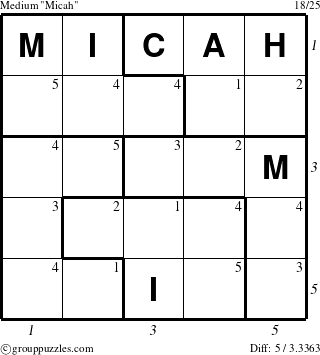 The grouppuzzles.com Medium Micah puzzle for  with all 5 steps marked