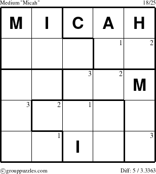 The grouppuzzles.com Medium Micah puzzle for  with the first 3 steps marked