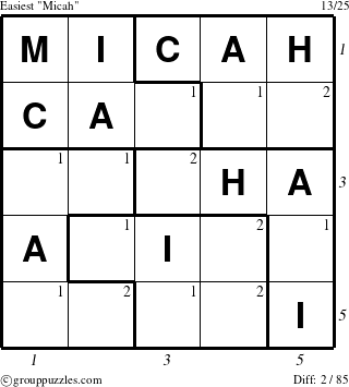 The grouppuzzles.com Easiest Micah puzzle for , suitable for printing, with all 2 steps marked