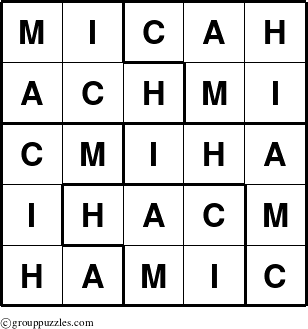 The grouppuzzles.com Answer grid for the Micah puzzle for 