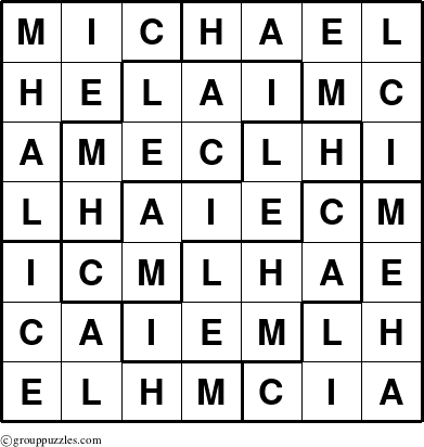 The grouppuzzles.com Answer grid for the Michael puzzle for 