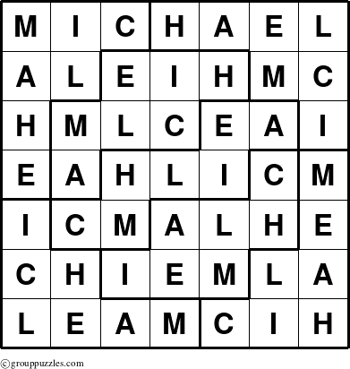 The grouppuzzles.com Answer grid for the Michael puzzle for 