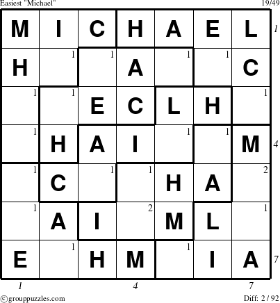 The grouppuzzles.com Easiest Michael puzzle for , suitable for printing, with all 2 steps marked