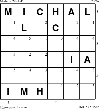 The grouppuzzles.com Medium Michal puzzle for  with all 5 steps marked