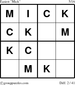 The grouppuzzles.com Easiest Mick puzzle for 