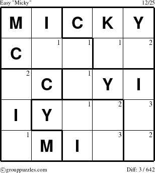 The grouppuzzles.com Easy Micky puzzle for  with the first 3 steps marked