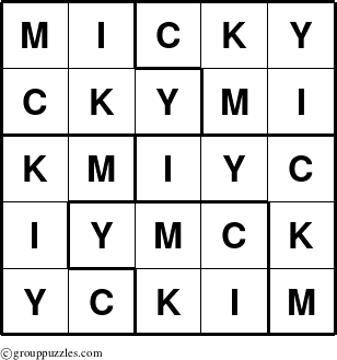 The grouppuzzles.com Answer grid for the Micky puzzle for 