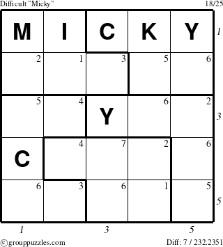 The grouppuzzles.com Difficult Micky puzzle for , suitable for printing, with all 7 steps marked