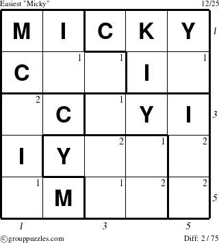 The grouppuzzles.com Easiest Micky puzzle for  with all 2 steps marked