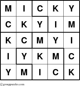 The grouppuzzles.com Answer grid for the Micky puzzle for 