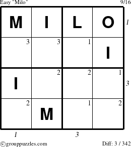 The grouppuzzles.com Easy Milo puzzle for  with all 3 steps marked