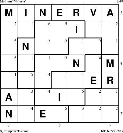 The grouppuzzles.com Medium Minerva puzzle for  with all 6 steps marked