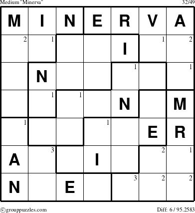 The grouppuzzles.com Medium Minerva puzzle for  with the first 3 steps marked