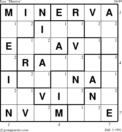 The grouppuzzles.com Easy Minerva puzzle for , suitable for printing, with all 3 steps marked