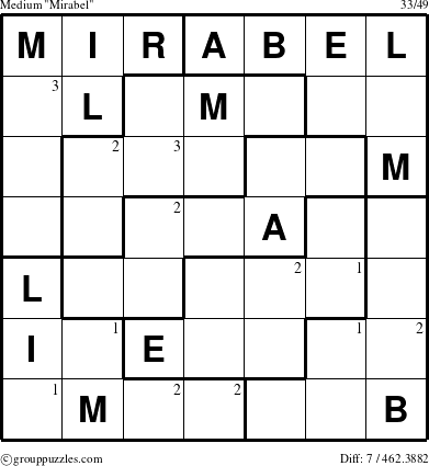 The grouppuzzles.com Medium Mirabel puzzle for  with the first 3 steps marked