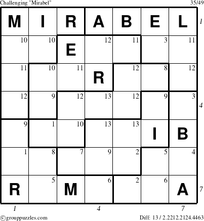 The grouppuzzles.com Challenging Mirabel puzzle for , suitable for printing, with all 13 steps marked