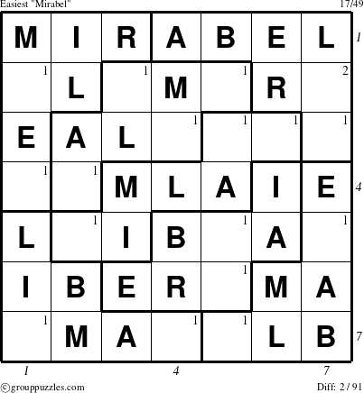 The grouppuzzles.com Easiest Mirabel puzzle for , suitable for printing, with all 2 steps marked