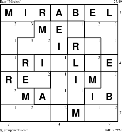 The grouppuzzles.com Easy Mirabel puzzle for  with all 3 steps marked