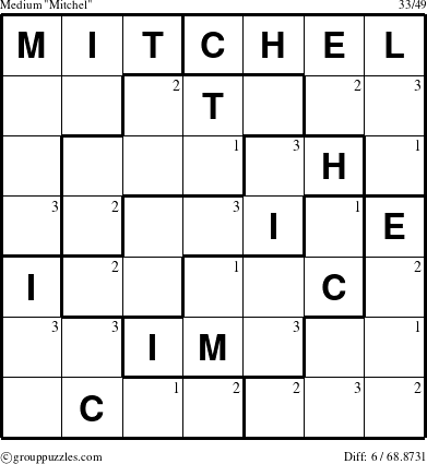 The grouppuzzles.com Medium Mitchel puzzle for  with the first 3 steps marked