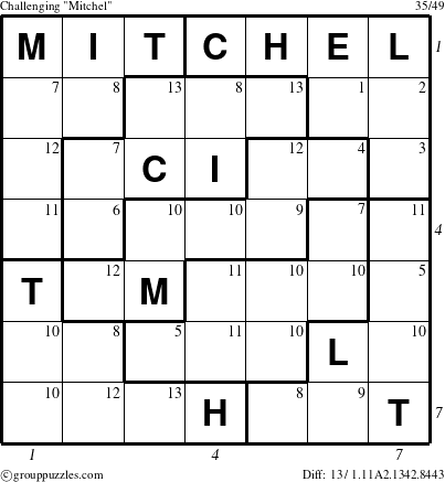 The grouppuzzles.com Challenging Mitchel puzzle for  with all 13 steps marked