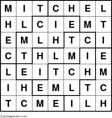 The grouppuzzles.com Answer grid for the Mitchel puzzle for 