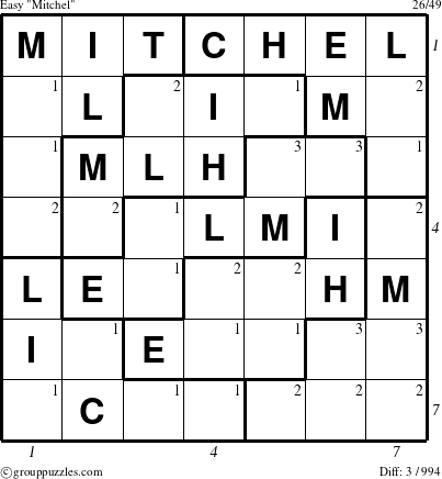 The grouppuzzles.com Easy Mitchel puzzle for  with all 3 steps marked