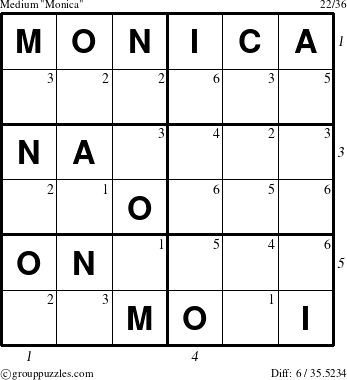 The grouppuzzles.com Medium Monica puzzle for  with all 6 steps marked