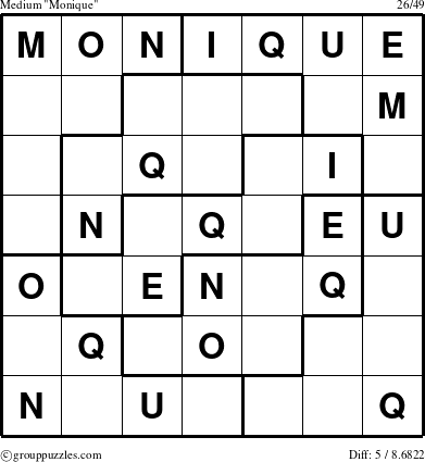 The grouppuzzles.com Medium Monique puzzle for 